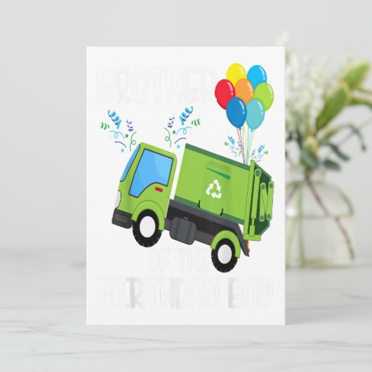 Broer van de 'Birthday Boy Garbage Truck Gift' Feestdagenkaart (Staand voorkant)