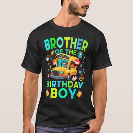 Broer van de Birthday Boy School Bus Matching Fa T-shirt (Voorkant)