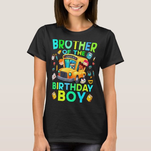 Broer van de Birthday Boy School Bus Matching Fa T-shirt (Voorkant)