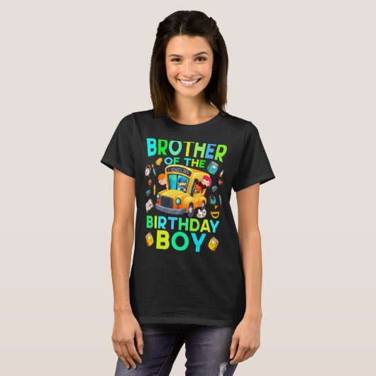 Broer van de Birthday Boy School Bus Matching Fa T-shirt (Voorkant volledig)