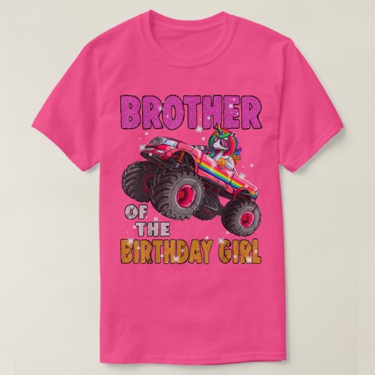 Broer van de Birthday Girl Unicorn Monster Truck T-shirt (Design voorkant)