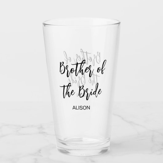 Broer van de bruid bruiloft zwart wit glas cup (Voorkant)