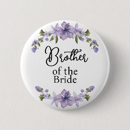 Broer van de Bruid Paarse Bloemige Trouw Ronde Button 5,7 Cm