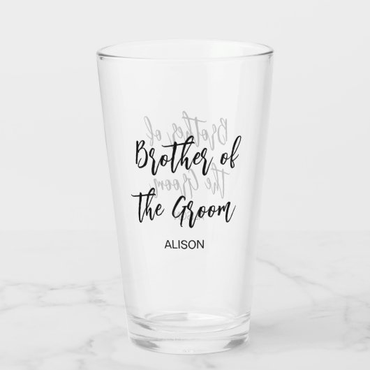 Broer van de bruidegom bruiloft zwart wit glas cup (Achterkant)