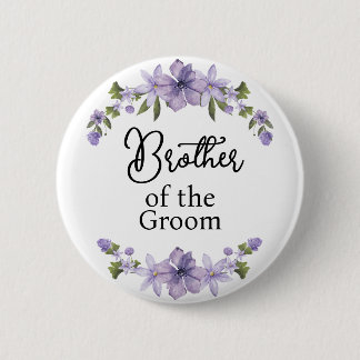 Broer van de Bruidegom Paarse Bloemige Trouw Ronde Button 5,7 Cm