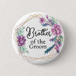 Broer van de Bruidegom Paarse Bloemige Trouw Ronde Button 5,7 Cm