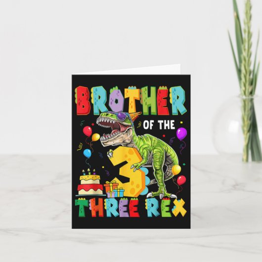 Broer van de Drie Rex 3e Verjaardag Jongen Dinosau Kaart (Voorkant)
