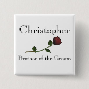 "Broer van de Groom" — Rood, langwerpig met stem Vierkante Button 5,1 Cm
