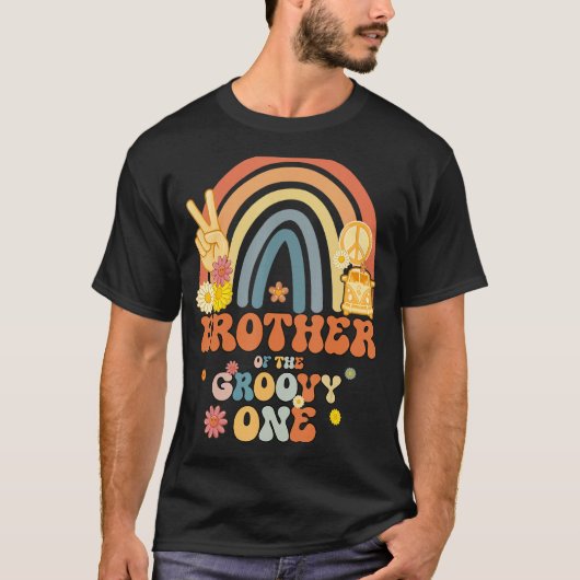 Broer van de Groovy 1 regenboogboho Birthday Pa T-shirt (Voorkant)