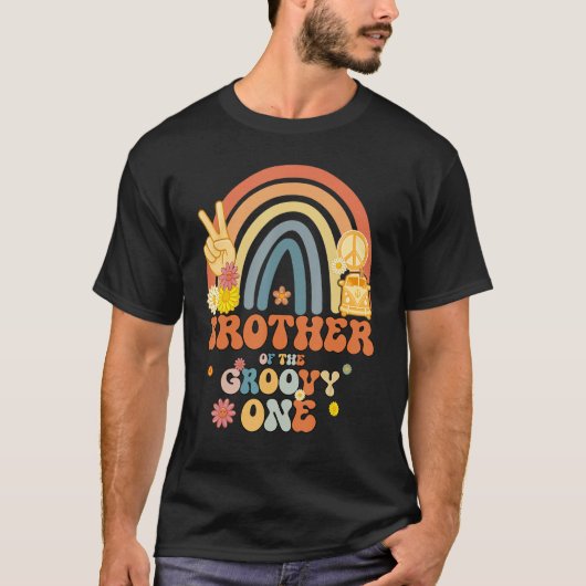 Broer van de Groovy 1 regenboogboho Birthday Pa T-shirt (Voorkant)