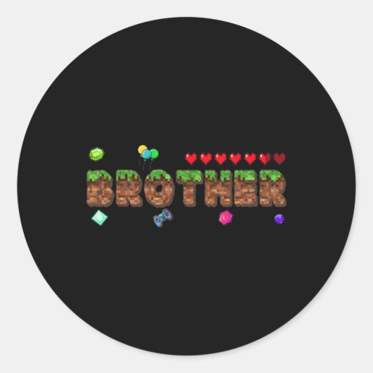 Broer van de jarige pixel-game matching Fa Ronde Sticker (Voorkant)