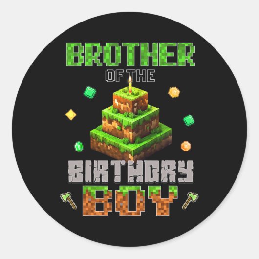 Broer Van De Jarige Video Game Pixel Birt Ronde Sticker (Voorkant)