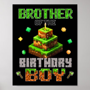 Broer van de Jarige Videospelertje Pixel Verjaarda Poster