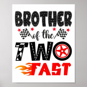 Broer van de twee snelle 2e verjaardag jongen race poster
