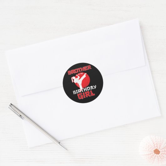 Broer van de verjaardag Karate Taekwondo meisje Ma Ronde Sticker (Envelop)