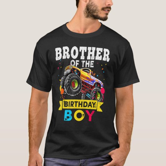 Broer van de Verjaardagsjongen Monster Truck 1st B T-shirt (Voorkant)