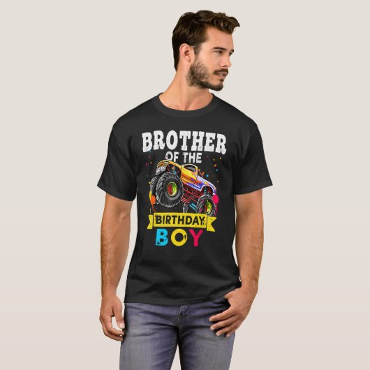 Broer van de Verjaardagsjongen Monster Truck 1st B T-shirt (Voorkant volledig)