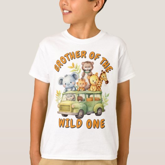 Broer van de Wild One safari dieren verjaardag T-shirt (Voorkant)