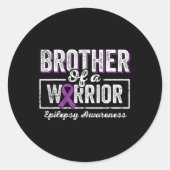 Broer van een krijger epilepsie broertje Paarse Ri Ronde Sticker (Voorkant)
