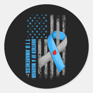 Broer van een krijger type 1 diabetes T1D bewustzi Ronde Sticker