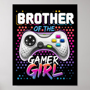 Broer van het gamermeisje die videospelletjes spee poster