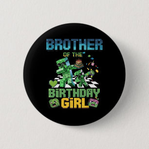 Broer van het jarige meisje Funny videogame Pixe Ronde Button 5,7 Cm