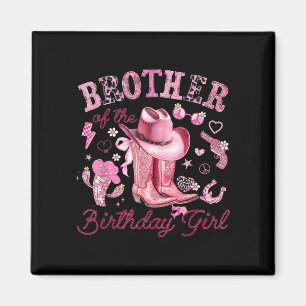 Broer van het meisje dat jarig is roze cowgirl wes magneet