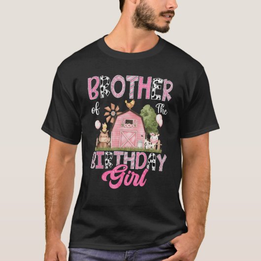 Broer van het Verjaardagsmeisje Boerderij Koe Roze T-shirt (Voorkant)