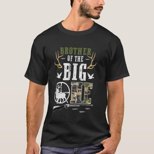 Broer van The Big One 1st Birthday Boy Deer Hunte T-shirt (Voorkant)