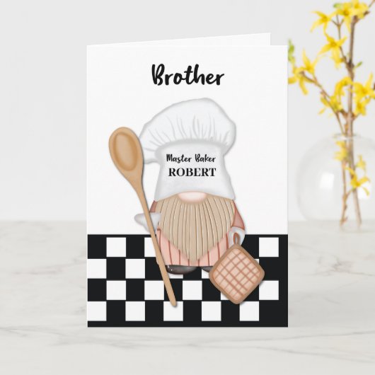 Broer verjaardag grillige gnoom bakker bakken kaart (Gele Bloem)