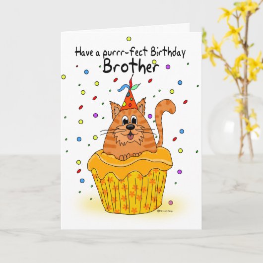 Broer verjaardagskaart met gember cupcake kat kaart (Gele Bloem)