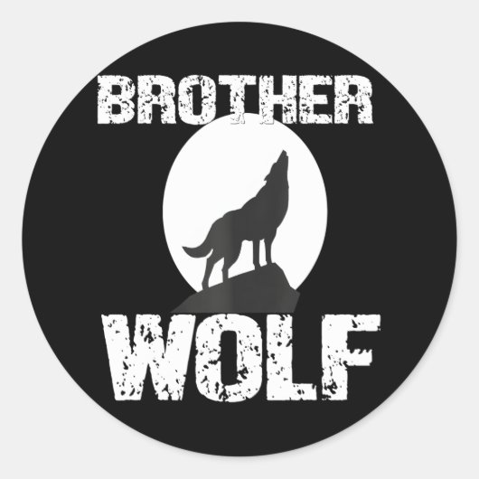 Broer Wolf Matching Family Tribe Wolves Moon Ronde Sticker (Voorkant)