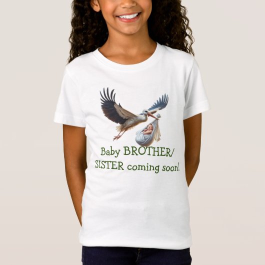 Broer / zus geboorte aankondiging leuke ooievaar t-shirt (Voorkant)