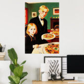 Broer, zuster en eettafel | AI Art Poster (Thuiskantoor)