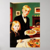 Broer, zuster en eettafel | AI Art Poster (Voorkant)