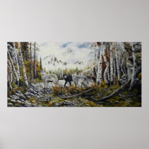 Broers: 4 wolven schilderen van canvas olie voor v poster