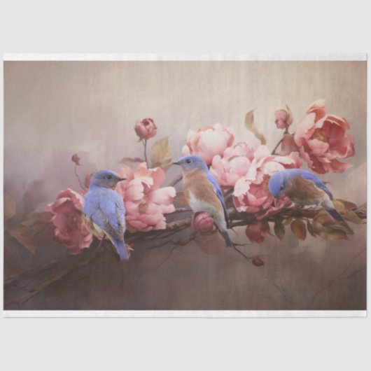 Broers Blauwvogels en bloemen Decoupage Tissuepapier (Voorkant)