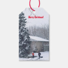 Broers die sneeuw schoten cadeaulabel