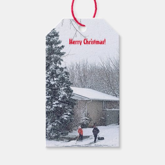 Broers die sneeuw schoten cadeaulabel (Voorkant)