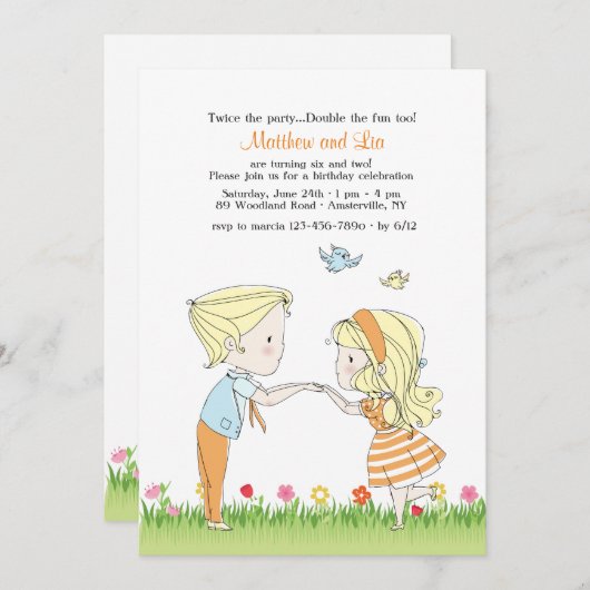 Broers en zussen in de tuin uitnodiging (Voorkant / Achterkant)