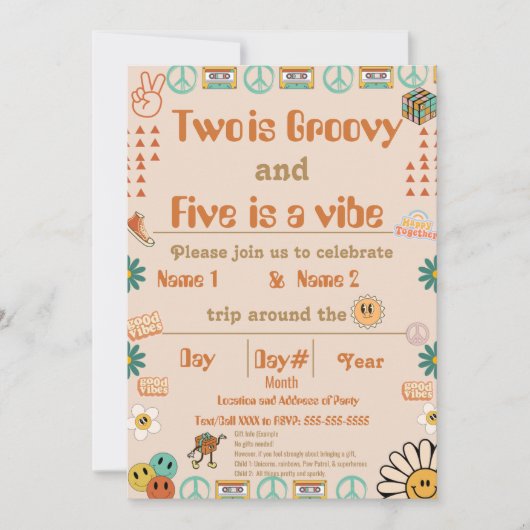 Broers en zussen Retro verjaardagsuitnodiging Kaart (Voorkant)