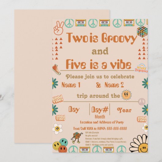 Broers en zussen Retro verjaardagsuitnodiging Kaart (Voorkant / Achterkant)