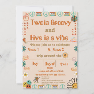 Broers en zussen Retro verjaardagsuitnodiging Kaart