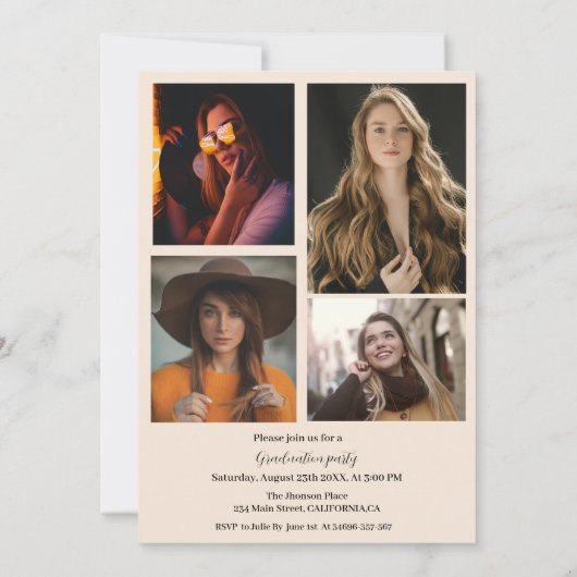 Broers en zussen Roos goud 5 foto's afstuderen Aankondiging (Achterkant)