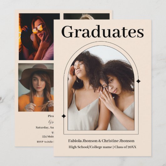 Broers en zussen Roos goud 5 foto's afstuderen Aankondiging (Voorkant / Achterkant)