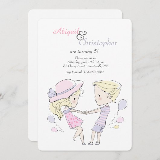 Broers en zussen verjaardagsfeestje uitnodigingen (Voorkant / Achterkant)
