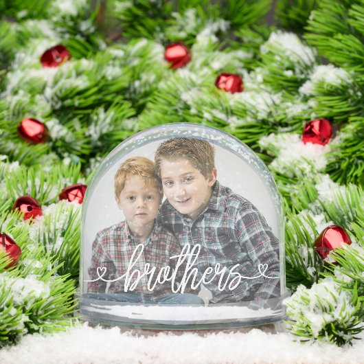 Broers houden van harten gepersonaliseerde foto sneeuwbol (Kerstmis)