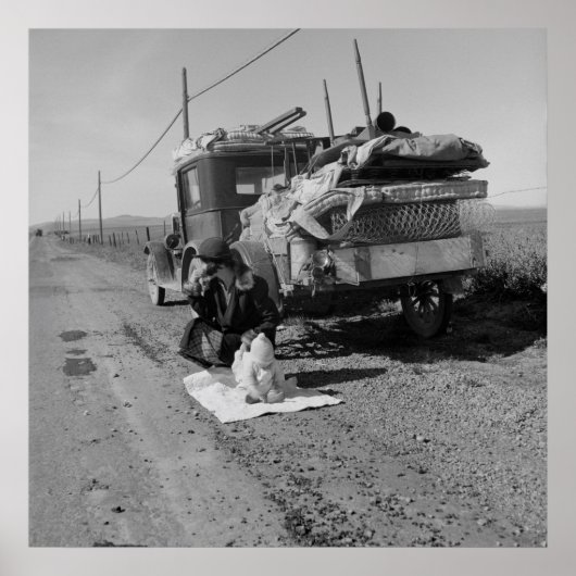 Broke, Baby Sick en Car Trouble Dorothea Lange Poster (Voorkant)