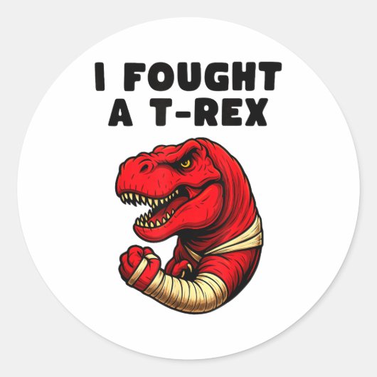 Broken Arm Recovery T-rex Kids Boys Dinosaur Ronde Sticker (Voorkant)