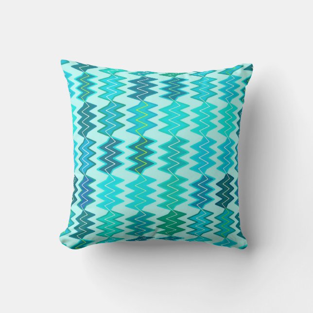 Broken Chevron - schaduwen van aqua en zee blauw Kussen (Voorkant)